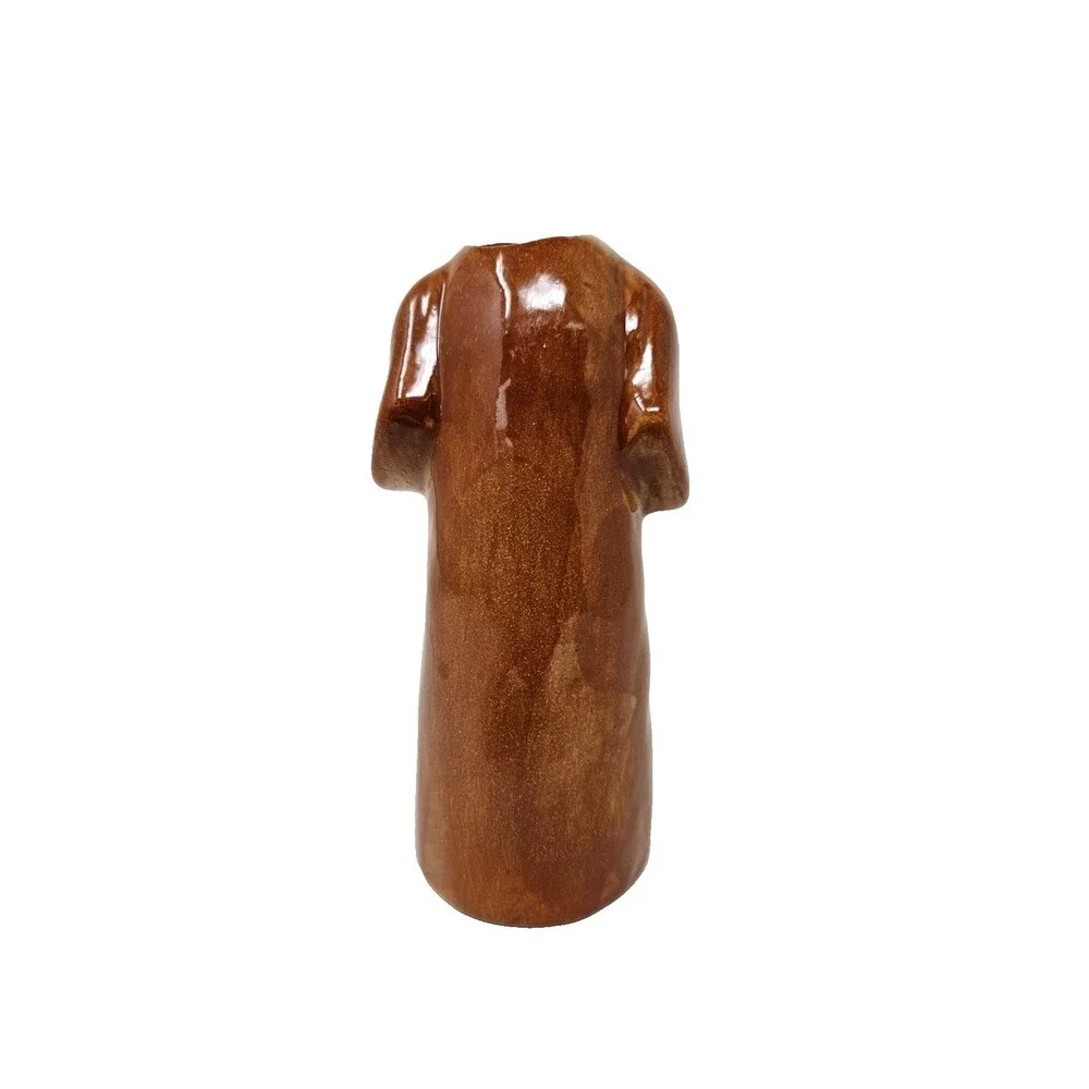 ANTHROPOLOGIE Blood Hound Dog Bud Vase Brown White Stonewear Decorative